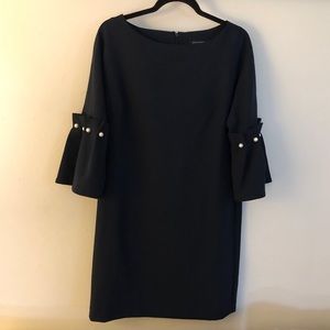 Banana Republic Navy Bell sleeve pearl dress